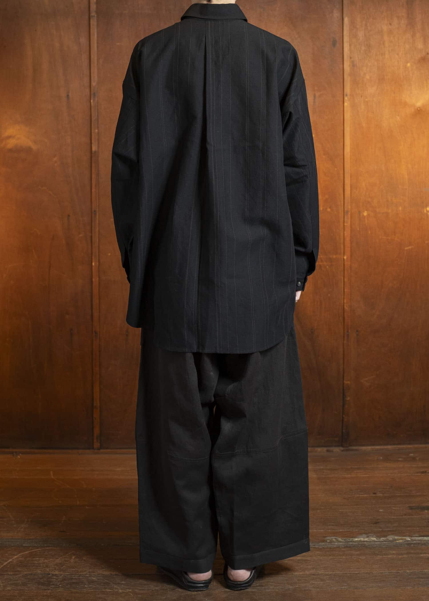 JAN-JAN VAN ESSCHE SHIRT#106-FINE STRIPE CLOTH BLACK Regular Long Sleeve Shirt Fine Stripe Cloth Black