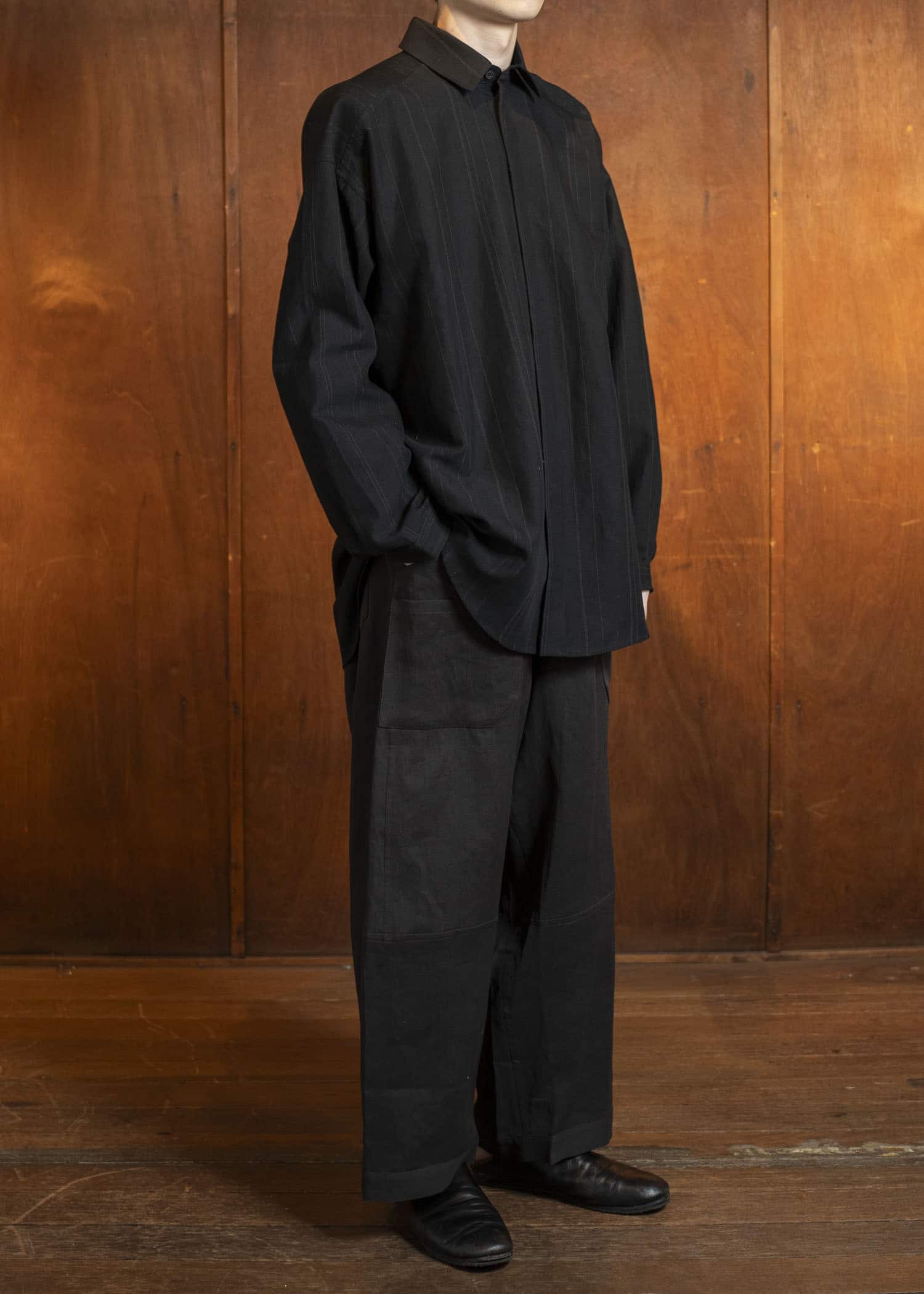 JAN-JAN VAN ESSCHE SHIRT#106-FINE STRIPE CLOTH BLACK Regular Long Sleeve Shirt Fine Stripe Cloth Black