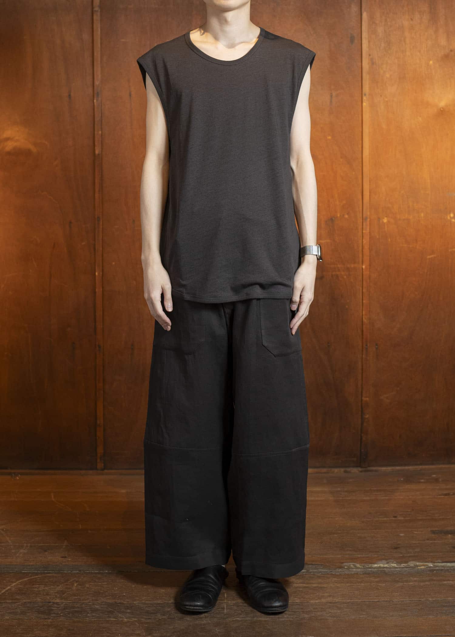 JAN-JAN VAN ESSCHE TANKTOP#18-ORGANIC COTTON LINEN EGGPLANT Loose Fit Tank Top With Wide Shoulders Organic Cotton Linen Eggplant