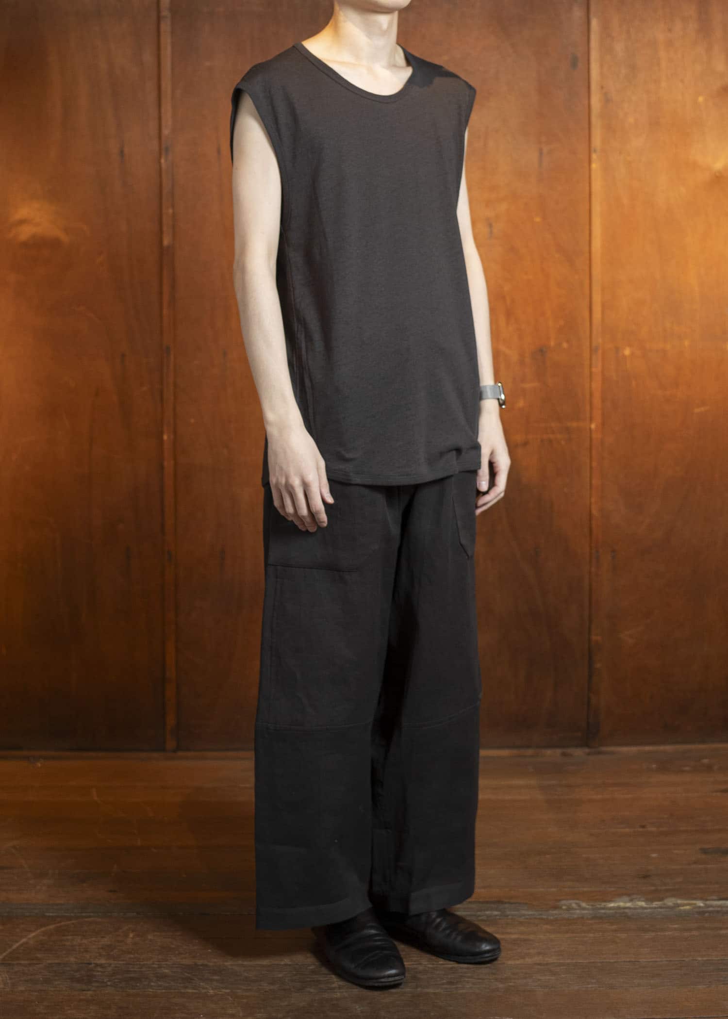 JAN-JAN VAN ESSCHE TANKTOP#18-ORGANIC COTTON LINEN EGGPLANT Loose Fit Tank Top With Wide Shoulders Organic Cotton Linen Eggplant