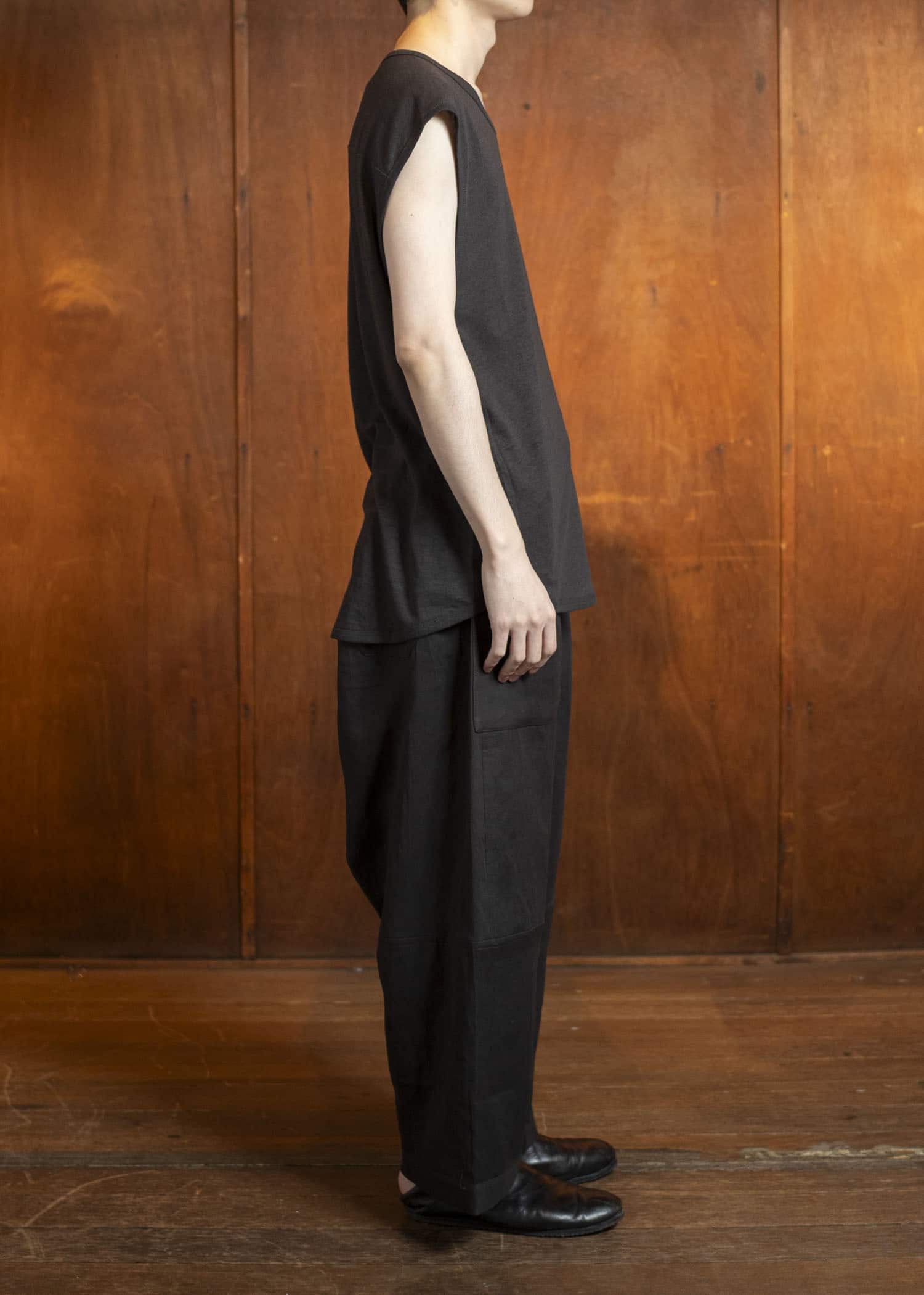 JAN-JAN VAN ESSCHE TANKTOP#18-ORGANIC COTTON LINEN EGGPLANT Loose Fit Tank Top With Wide Shoulders Organic Cotton Linen Eggplant