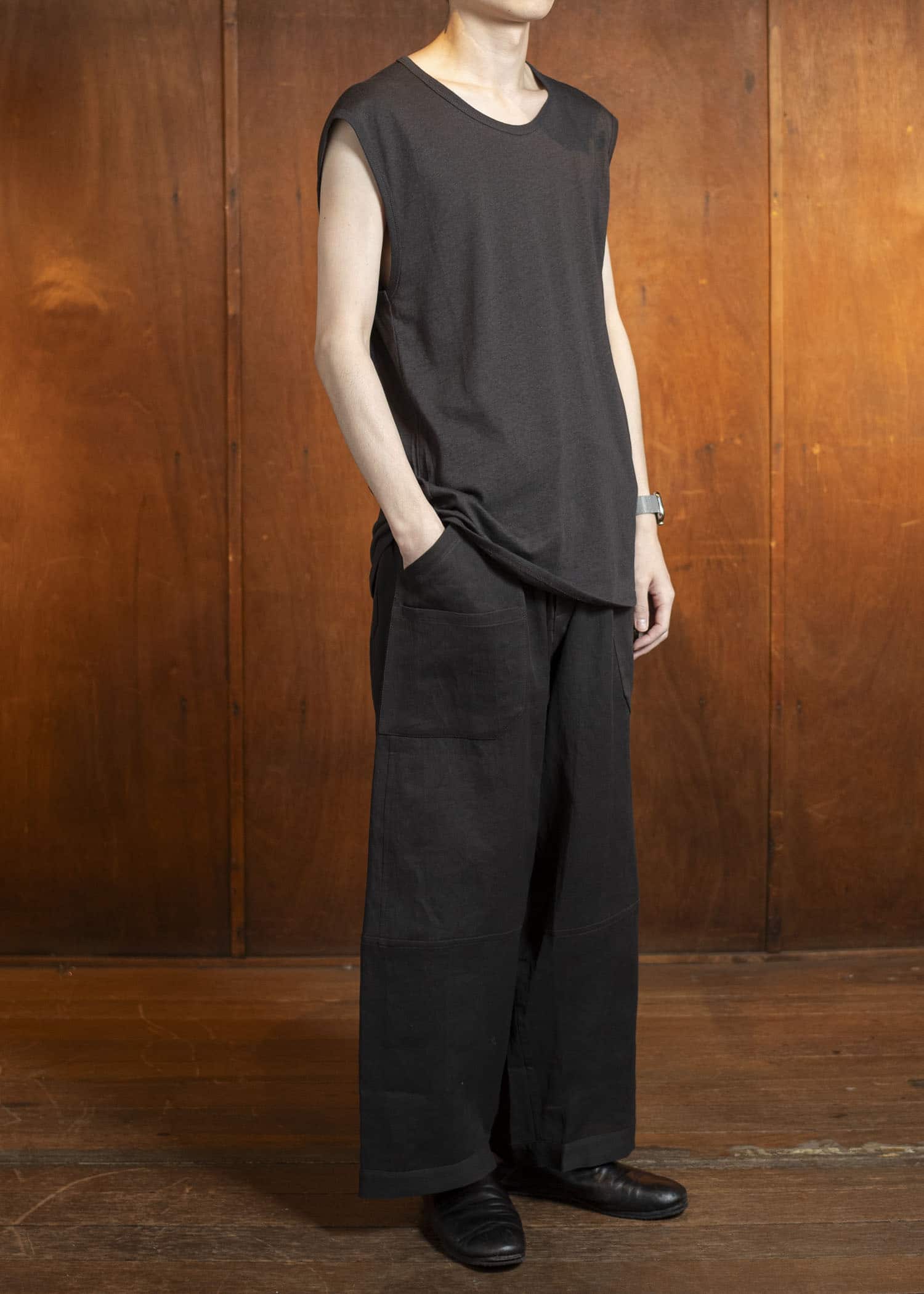 JAN-JAN VAN ESSCHE TANKTOP#18-ORGANIC COTTON LINEN EGGPLANT Loose Fit Tank Top With Wide Shoulders Organic Cotton Linen Eggplant