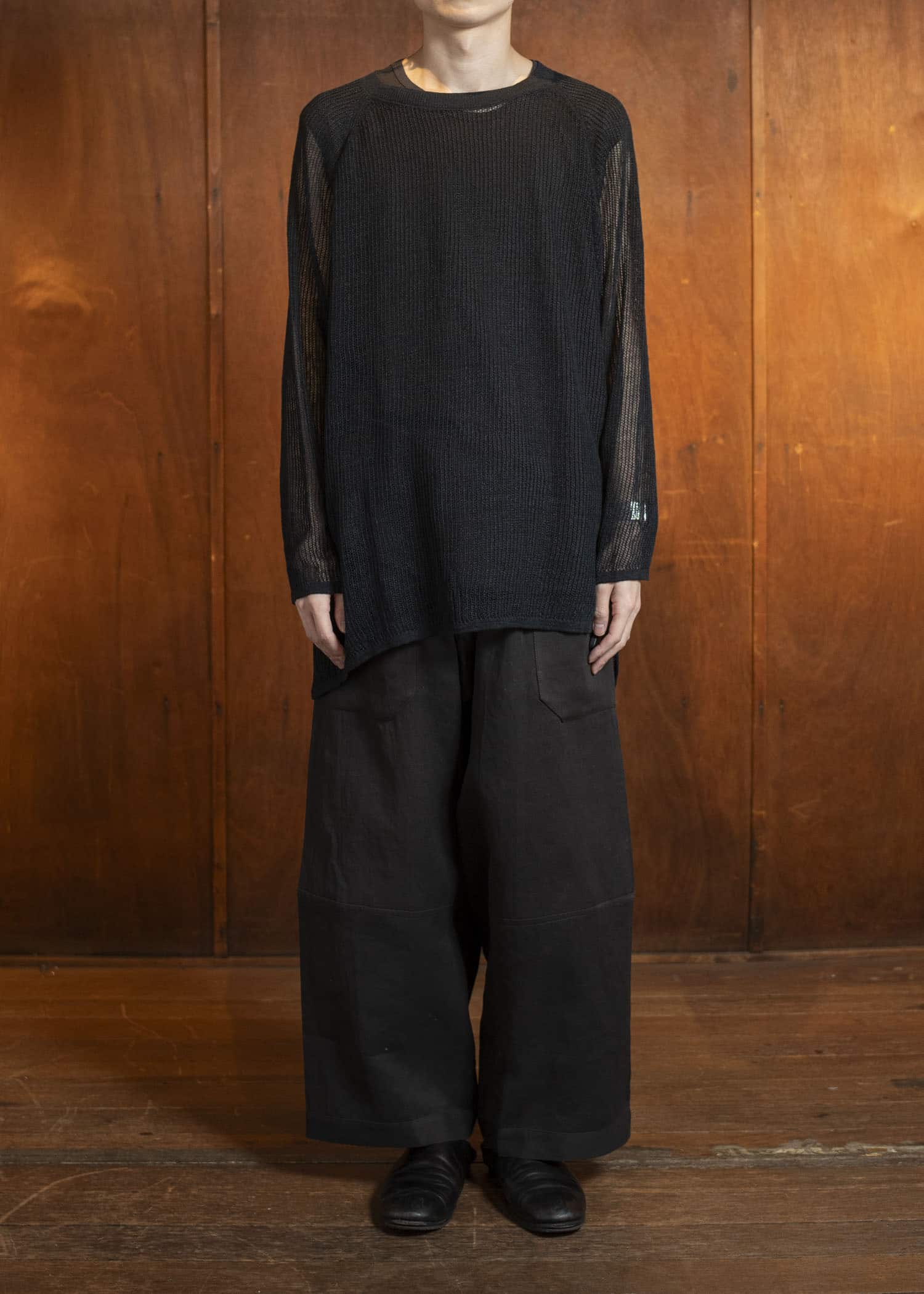 JAN-JAN VAN ESSCHE KNIT#69-BLACK Oversized Mesh Ajour Knit With Long Sleeves And Side Slits Black