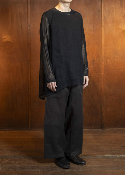 JAN-JAN VAN ESSCHE KNIT#69-BLACK Oversized Mesh Ajour Knit With Long Sleeves And Side Slits Black