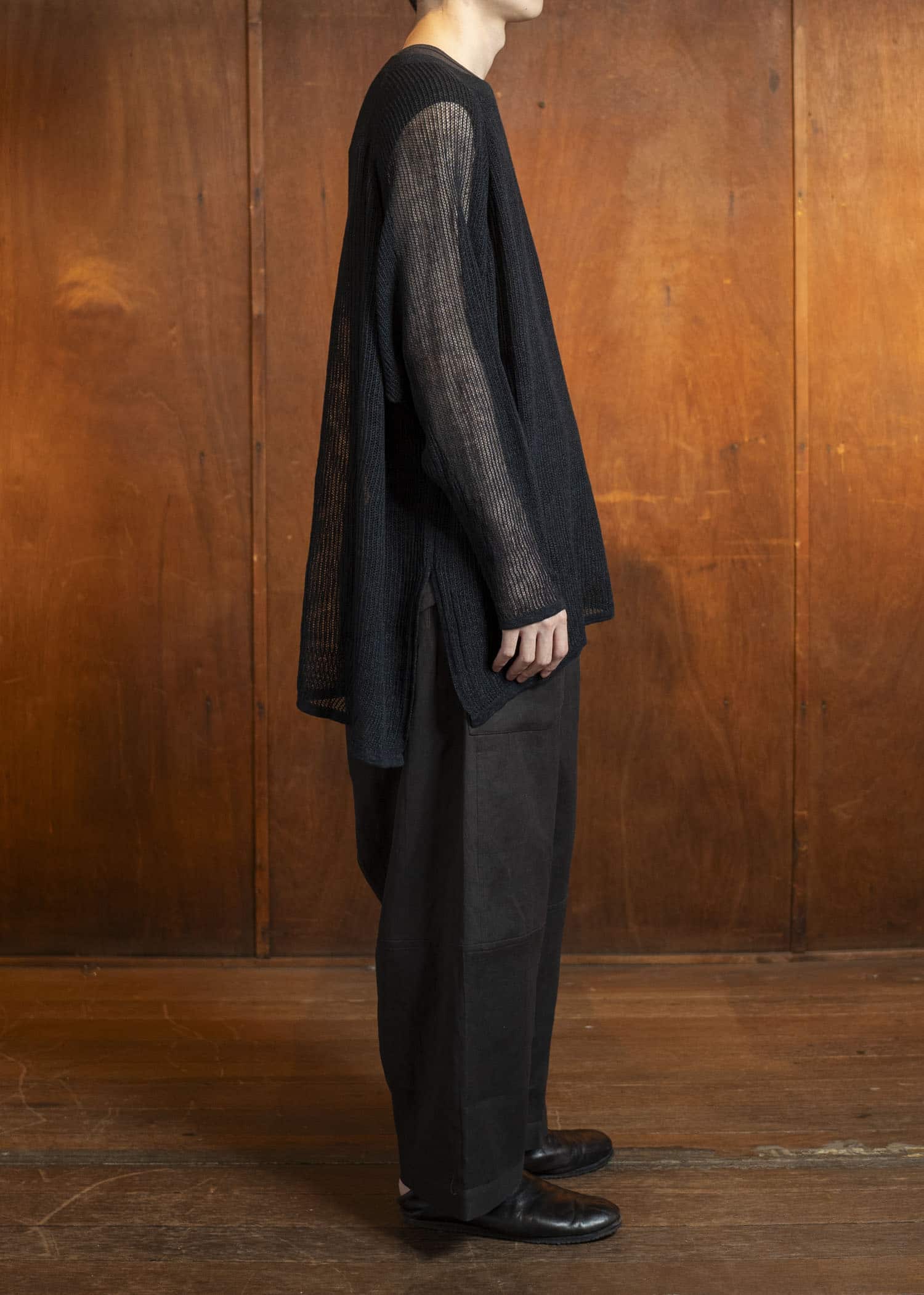 JAN-JAN VAN ESSCHE KNIT#69-BLACK Oversized Mesh Ajour Knit With Long Sleeves And Side Slits Black