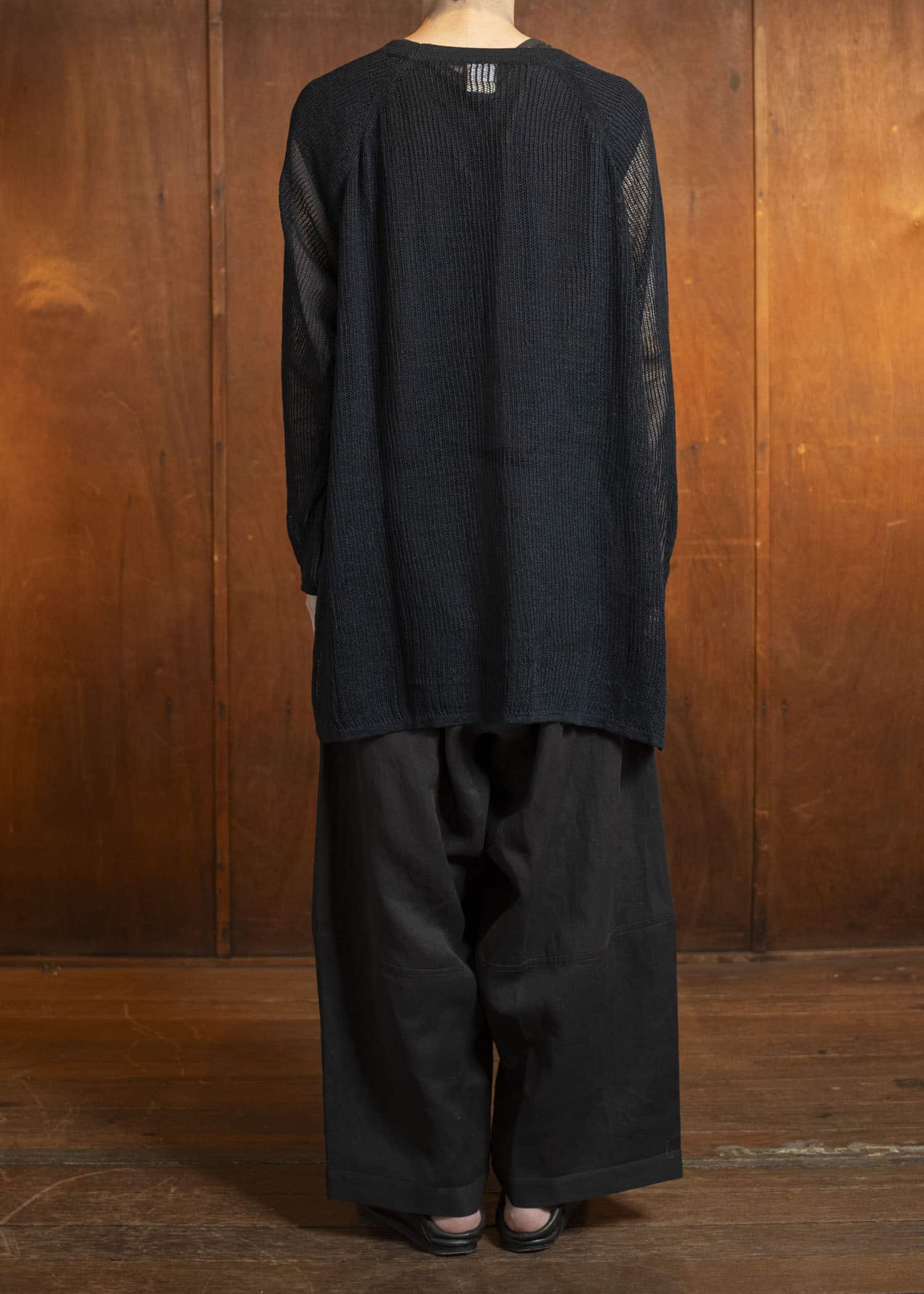 JAN-JAN VAN ESSCHE KNIT#69-BLACK Oversized Mesh Ajour Knit With Long Sleeves And Side Slits Black