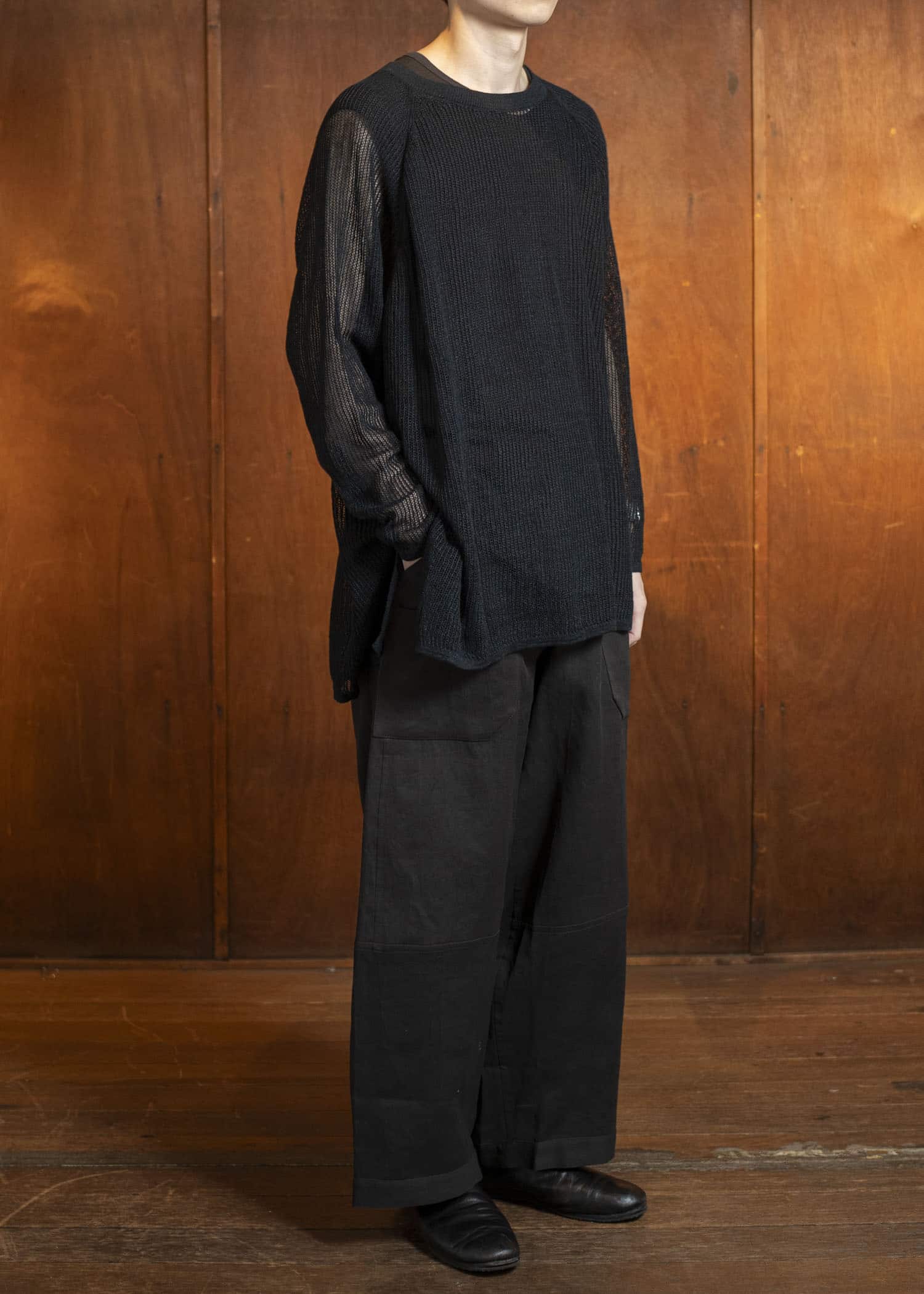 JAN-JAN VAN ESSCHE KNIT#69-BLACK Oversized Mesh Ajour Knit With Long Sleeves And Side Slits Black