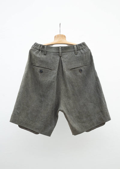 ZIGGY CHEN BI-FABRIC PLEATED WIDE SHORTS・
