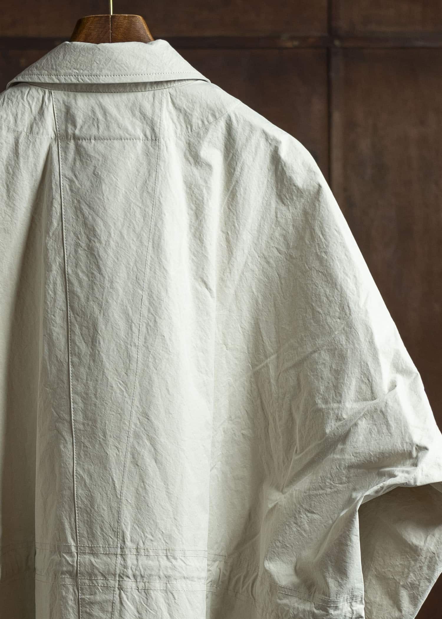 JAN-JAN VAN ESSCHE COAT#32-TIME WASHED CANVAS CHALK Long, Loose Fit Coat With Front Panel Pockets, Unlined With Detachable Collar Time Washed Canvas Chalk