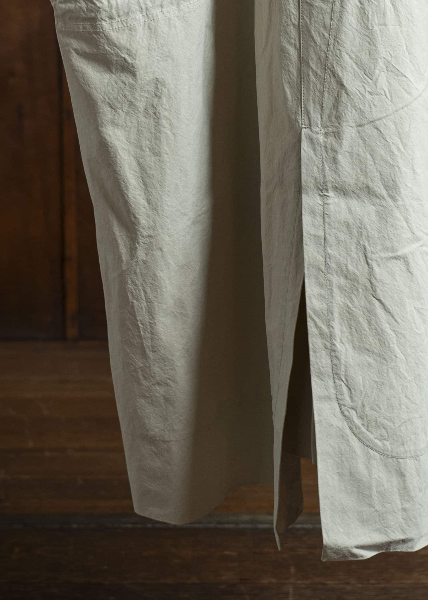 JAN-JAN VAN ESSCHE COAT#32-TIME WASHED CANVAS CHALK Long, Loose Fit Coat With Front Panel Pockets, Unlined With Detachable Collar Time Washed Canvas Chalk