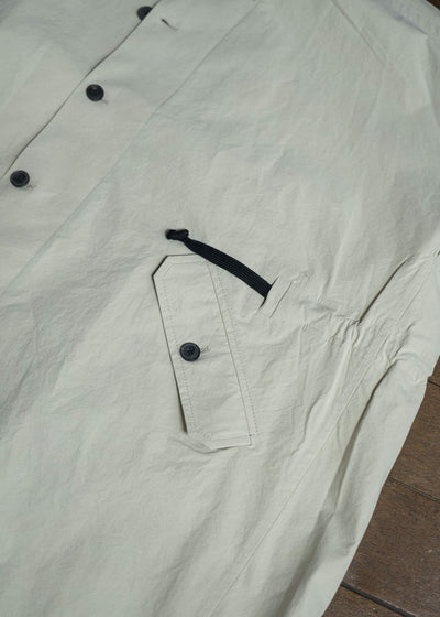 JAN-JAN VAN ESSCHE COAT#32-TIME WASHED CANVAS CHALK Long, Loose Fit Coat With Front Panel Pockets, Unlined With Detachable Collar Time Washed Canvas Chalk