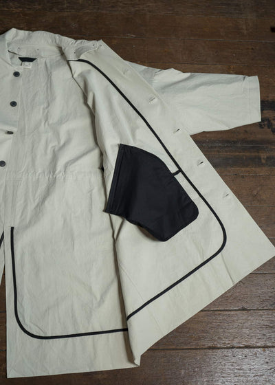 JAN-JAN VAN ESSCHE COAT#32-TIME WASHED CANVAS CHALK Long, Loose Fit Coat With Front Panel Pockets, Unlined With Detachable Collar Time Washed Canvas Chalk