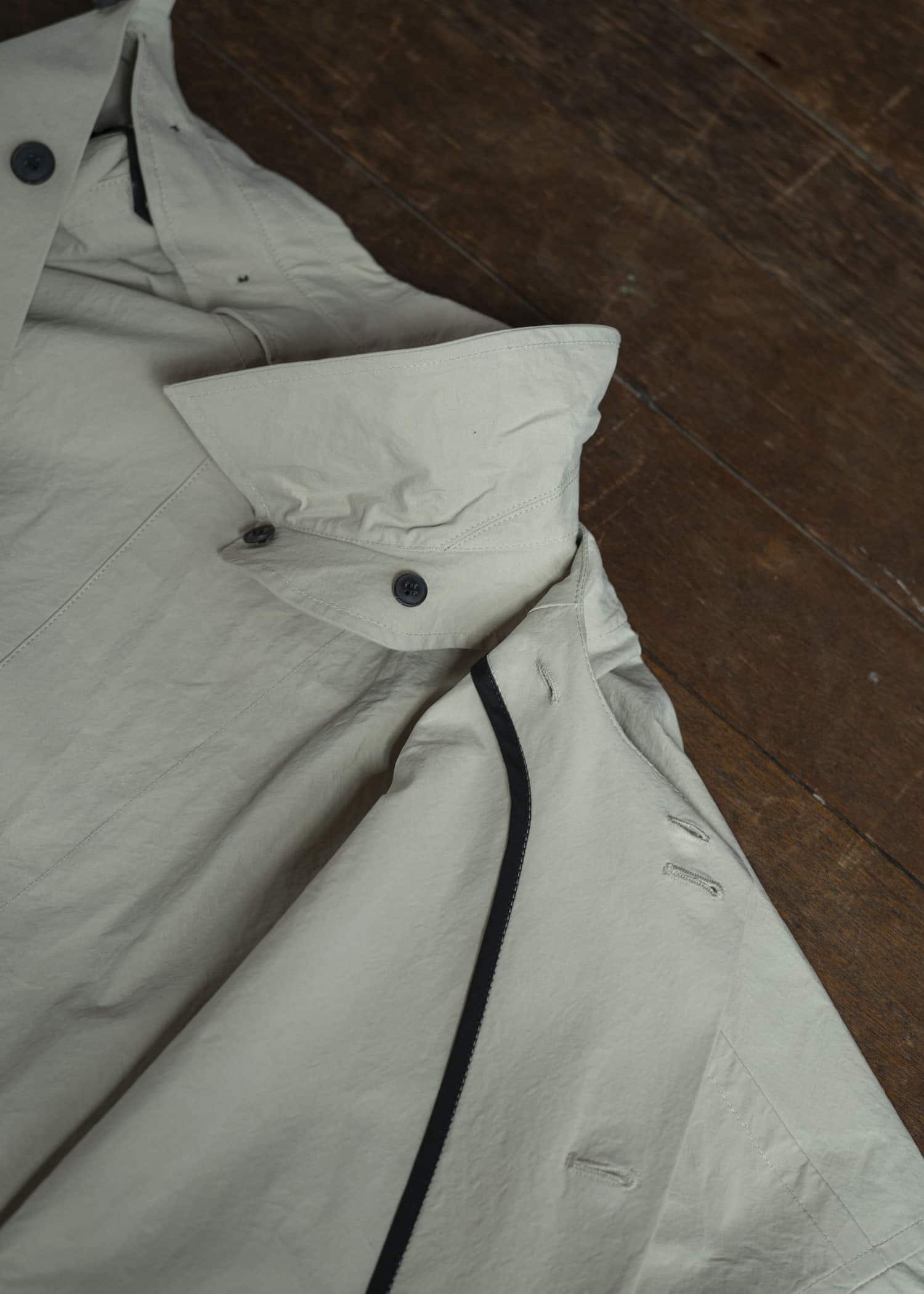 JAN-JAN VAN ESSCHE COAT#32-TIME WASHED CANVAS CHALK Long, Loose Fit Coat With Front Panel Pockets, Unlined With Detachable Collar Time Washed Canvas Chalk