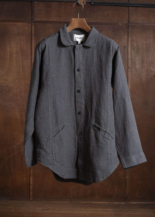 Gathering Textiles Farmer Shirt(Curved) Japanese Stone Washed Linen , Unlined FAS02-LI-BK