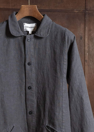 Gathering Textiles Farmer Shirt(Curved) Japanese Stone Washed Linen , Unlined FAS02-LI-BK