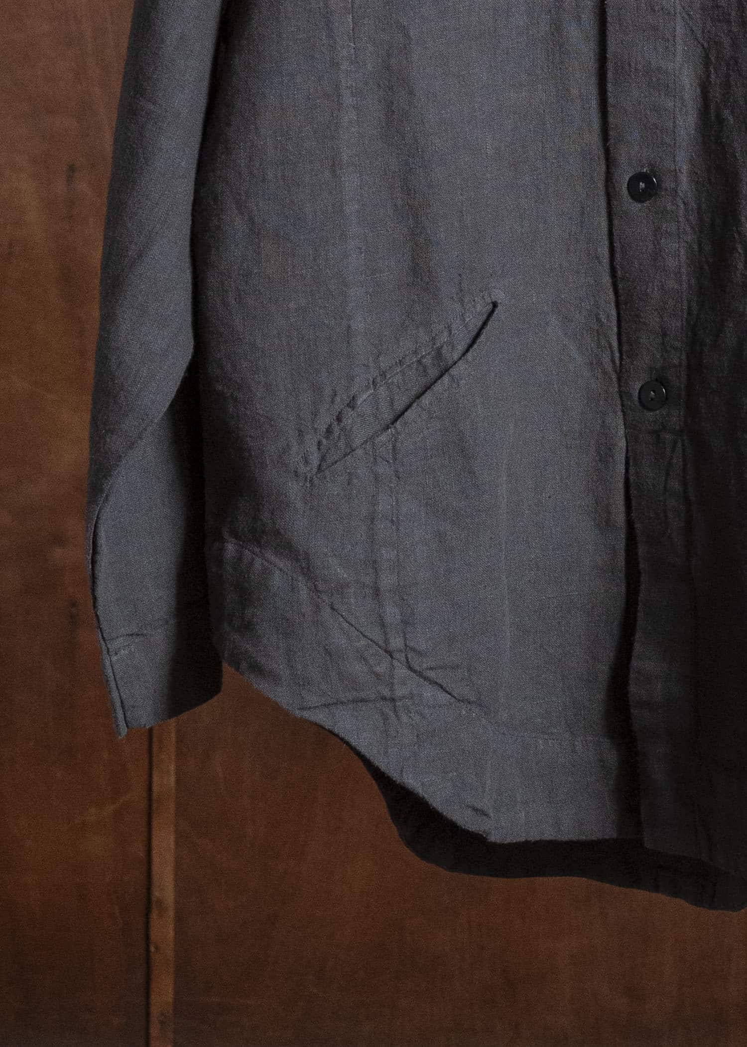 Gathering Textiles Farmer Shirt(Curved) Japanese Stone Washed Linen , Unlined FAS02-LI-BK