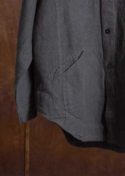 Gathering Textiles Farmer Shirt(Curved) Japanese Stone Washed Linen , Unlined FAS02-LI-BK