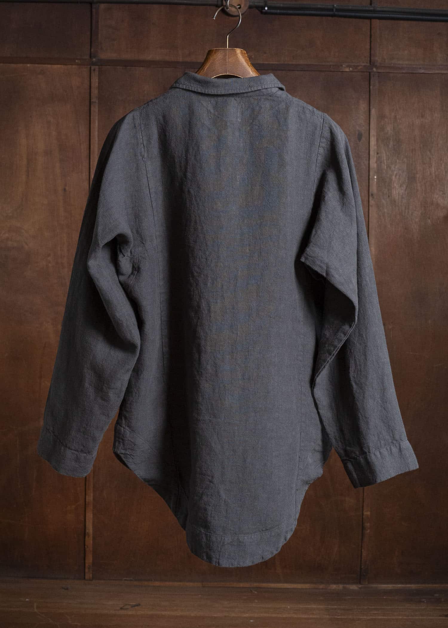 Gathering Textiles Farmer Shirt(Curved) Japanese Stone Washed Linen , Unlined FAS02-LI-BK