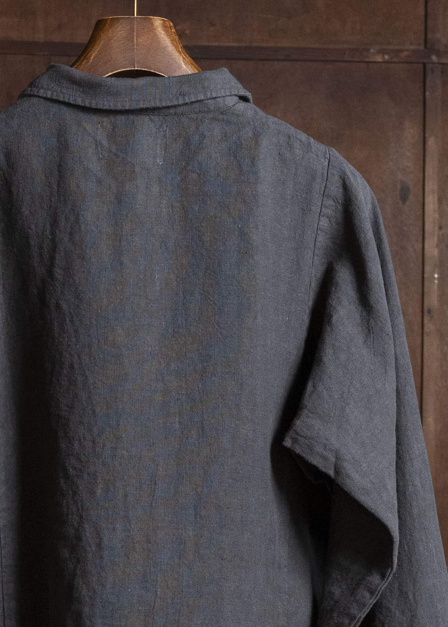 Gathering Textiles Farmer Shirt(Curved) Japanese Stone Washed Linen , Unlined FAS02-LI-BK