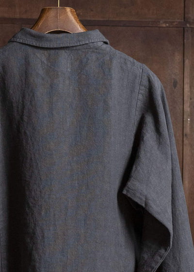 Gathering Textiles Farmer Shirt(Curved) Japanese Stone Washed Linen , Unlined FAS02-LI-BK