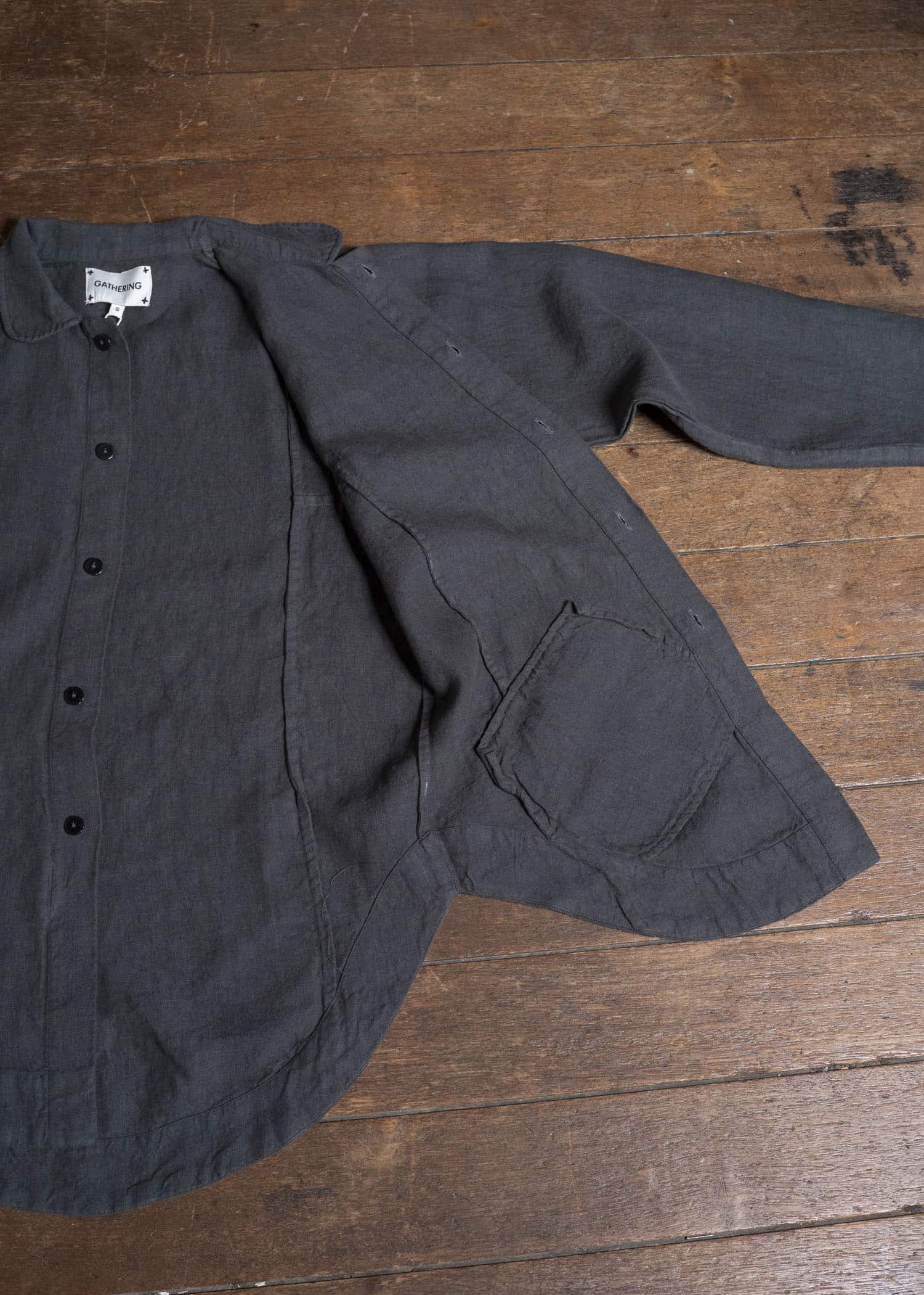 Gathering Textiles Farmer Shirt(Curved) Japanese Stone Washed Linen , Unlined FAS02-LI-BK