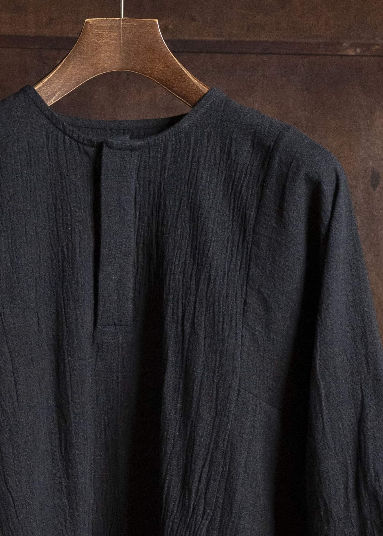 Gathering Textiles Fisherman Shirt (Curved) Handwoven Kala Cotton FIS03-KC-BK