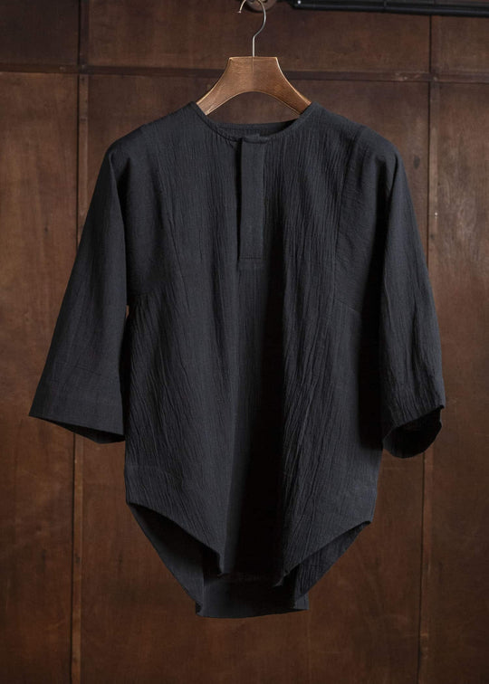 Gathering Textiles Fisherman Shirt (Curved) Handwoven Kala Cotton FIS03-KC-BK