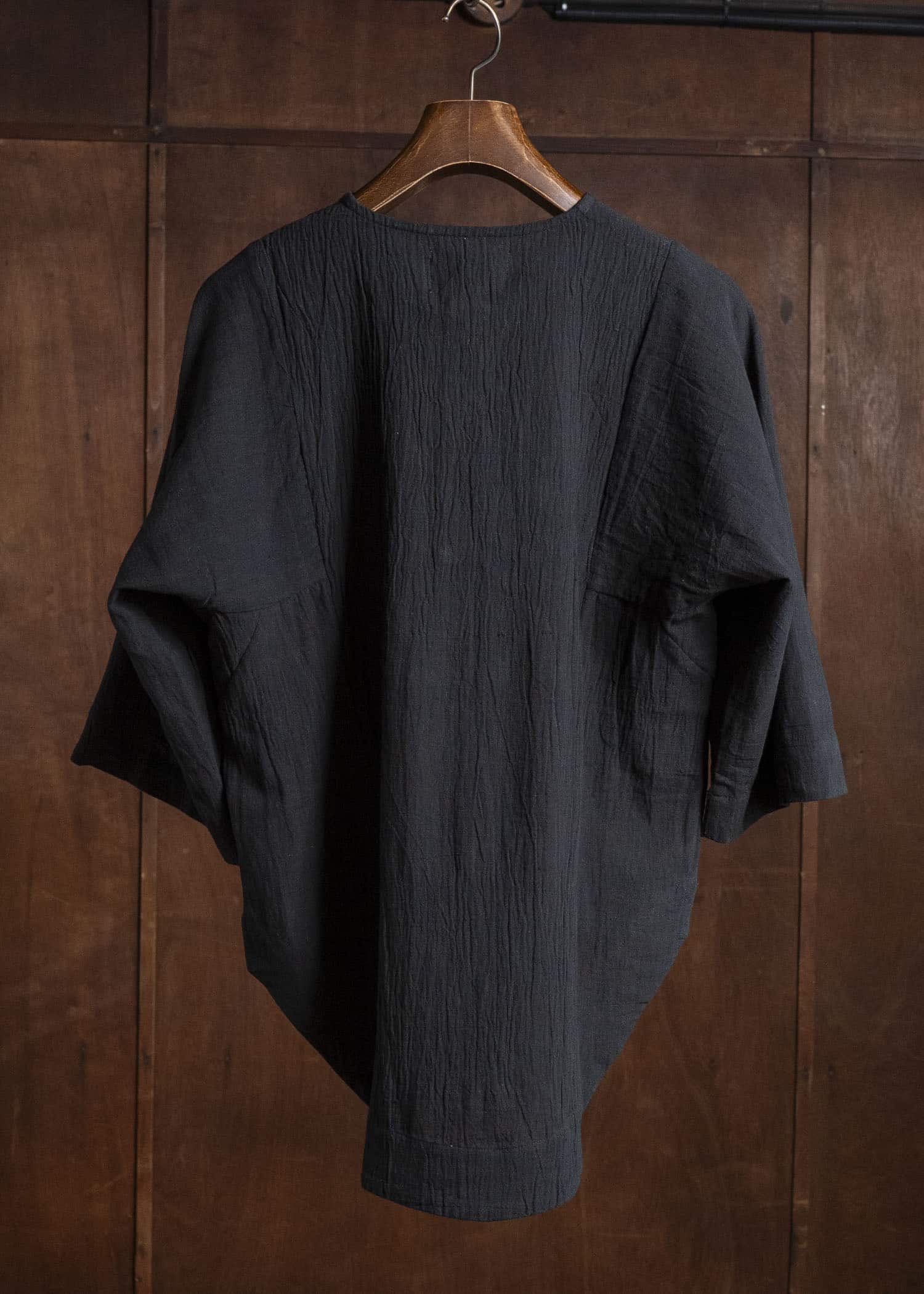 Gathering Textiles Fisherman Shirt (Curved) Handwoven Kala Cotton FIS03-KC-BK