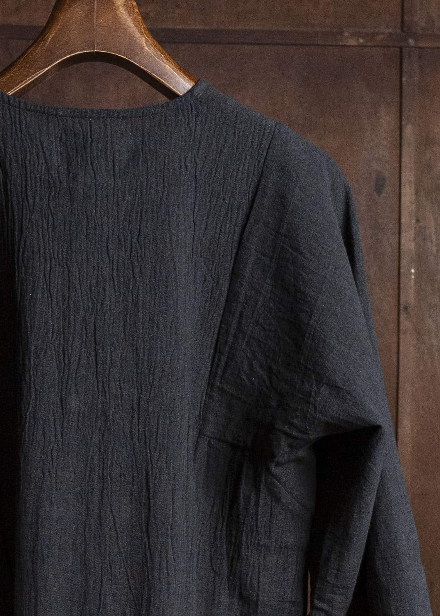 Gathering Textiles Fisherman Shirt (Curved) Handwoven Kala Cotton FIS03-KC-BK