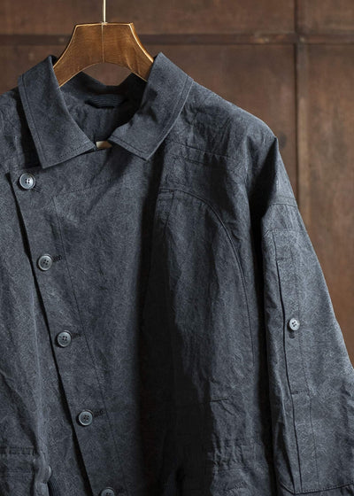 JAN-JAN VAN ESSCHE JACKET#60-TIME WASHED CANVAS BLACK Perfecto-Style Jacket With Patched Pockets On Body And Sleeves, Unlined Time Washed Canvas Black