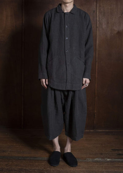 Gathering Textiles Farmer Shirt(Curved) Japanese Stone Washed Linen , Unlined FAS02-LI-BK