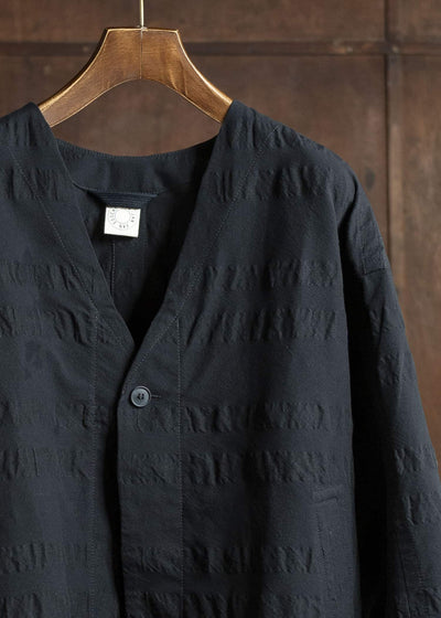 JAN-JAN VAN ESSCHE JACKET#59-BROAD STRIPE CLOTH BLACK Unlined Collarless Blazer Broad Stripe Cloth Black