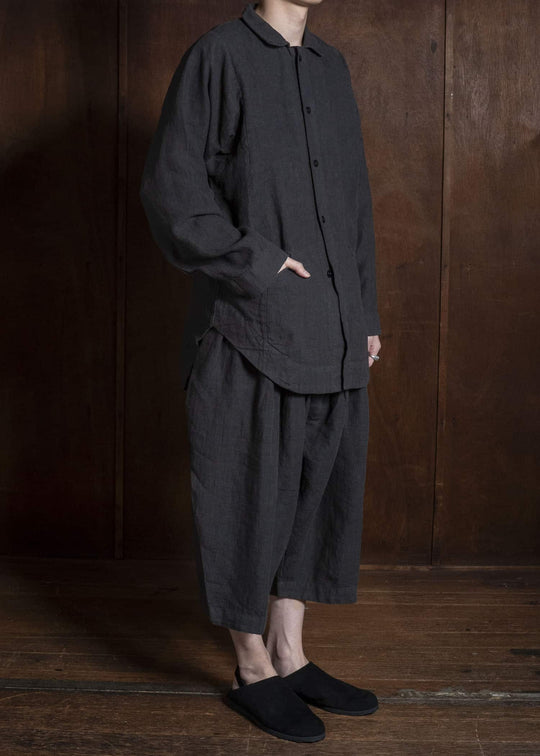 Gathering Textiles Farmer Shirt(Curved) Japanese Stone Washed Linen , Unlined FAS02-LI-BK