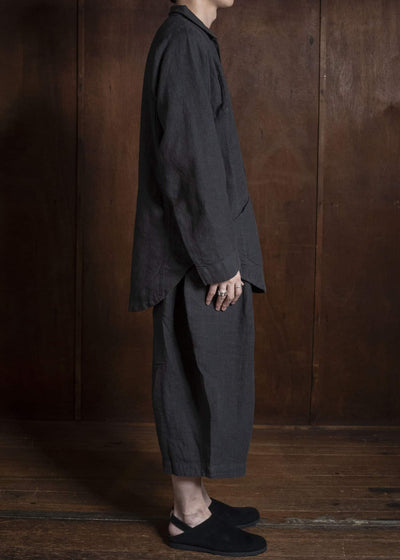 Gathering Textiles Farmer Shirt(Curved) Japanese Stone Washed Linen , Unlined FAS02-LI-BK