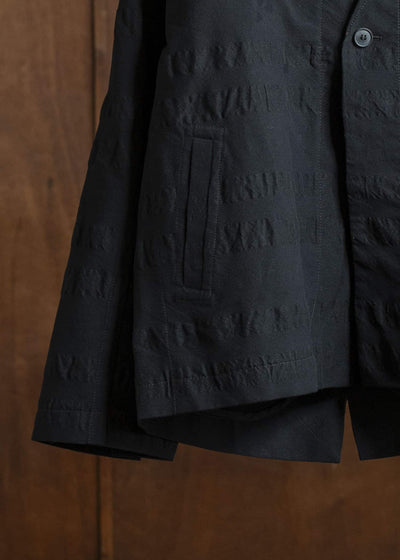 JAN-JAN VAN ESSCHE JACKET#59-BROAD STRIPE CLOTH BLACK Unlined Collarless Blazer Broad Stripe Cloth Black