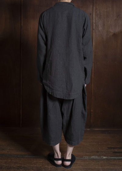 Gathering Textiles Farmer Shirt(Curved) Japanese Stone Washed Linen , Unlined FAS02-LI-BK
