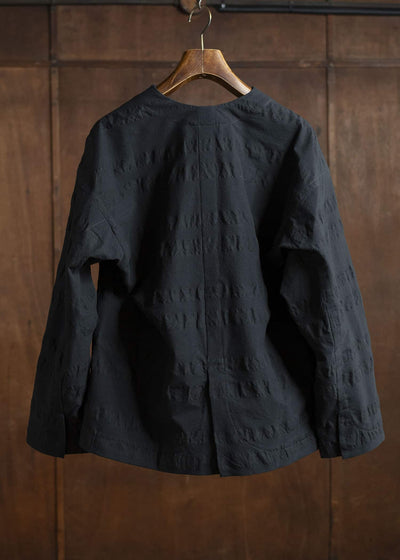 JAN-JAN VAN ESSCHE JACKET#59-BROAD STRIPE CLOTH BLACK Unlined Collarless Blazer Broad Stripe Cloth Black