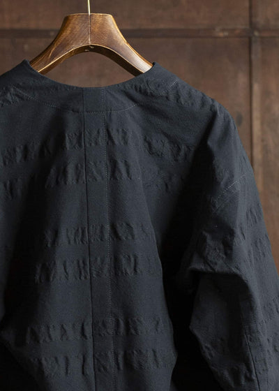 JAN-JAN VAN ESSCHE JACKET#59-BROAD STRIPE CLOTH BLACK Unlined Collarless Blazer Broad Stripe Cloth Black