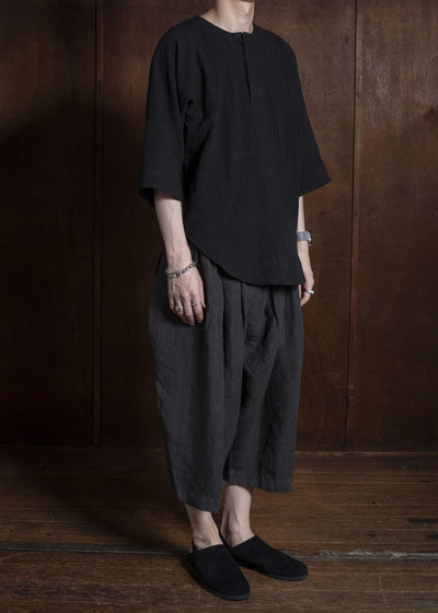 Gathering Textiles Fisherman Shirt (Curved) Handwoven Kala Cotton FIS03-KC-BK