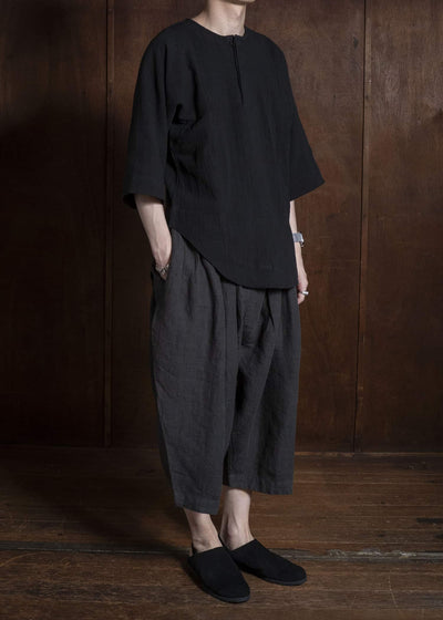 Gathering Textiles Fisherman Shirt (Curved) Handwoven Kala Cotton FIS03-KC-BK