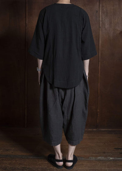 Gathering Textiles Fisherman Shirt (Curved) Handwoven Kala Cotton FIS03-KC-BK