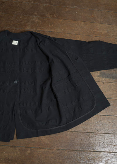 JAN-JAN VAN ESSCHE JACKET#59-BROAD STRIPE CLOTH BLACK Unlined Collarless Blazer Broad Stripe Cloth Black