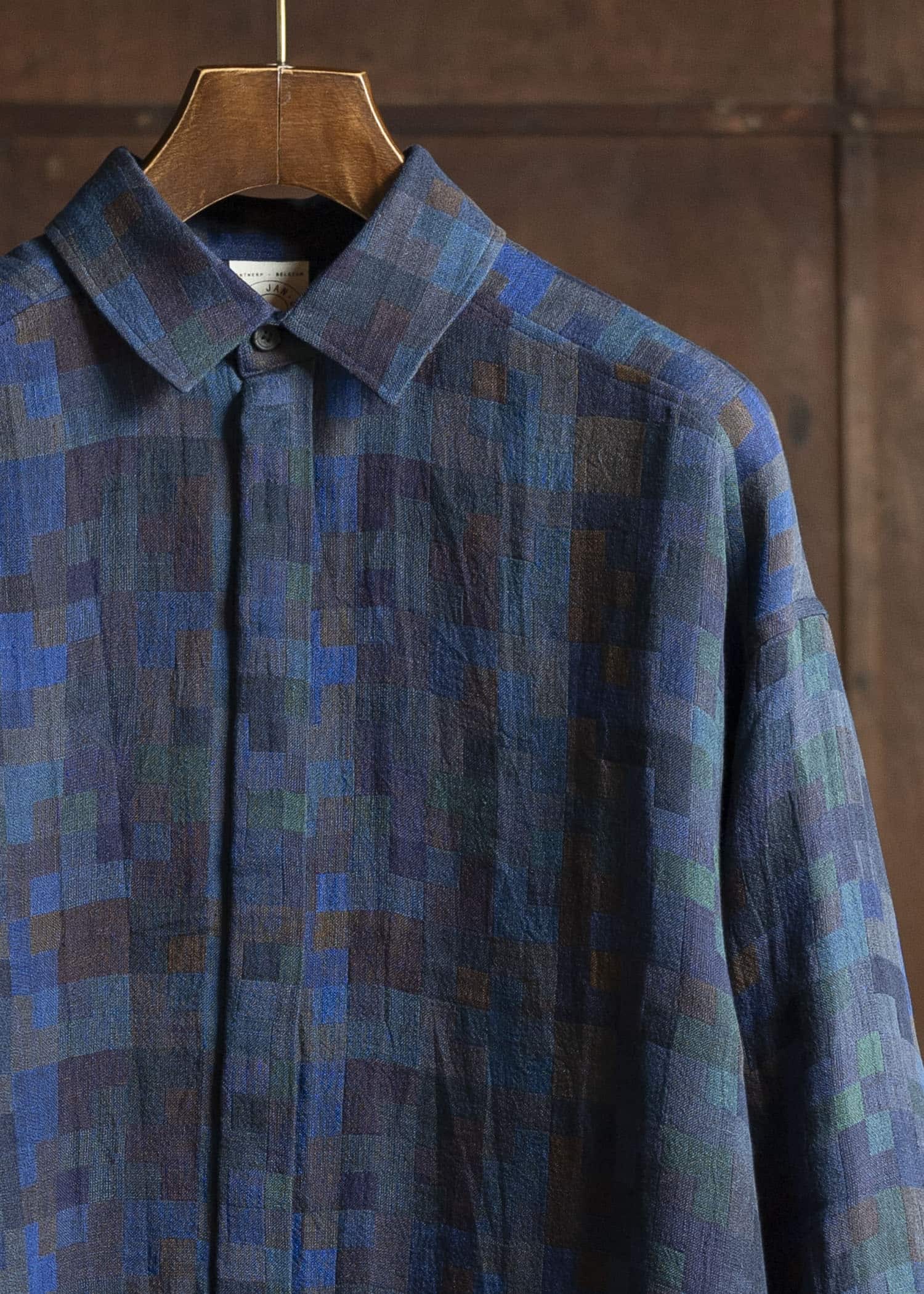 JAN-JAN VAN ESSCHE SHIRT#106-LINEN DOUBLE CLOTH PUZZLE Regular Long Sleeve Shirt Linen Double Cloth Puzzle