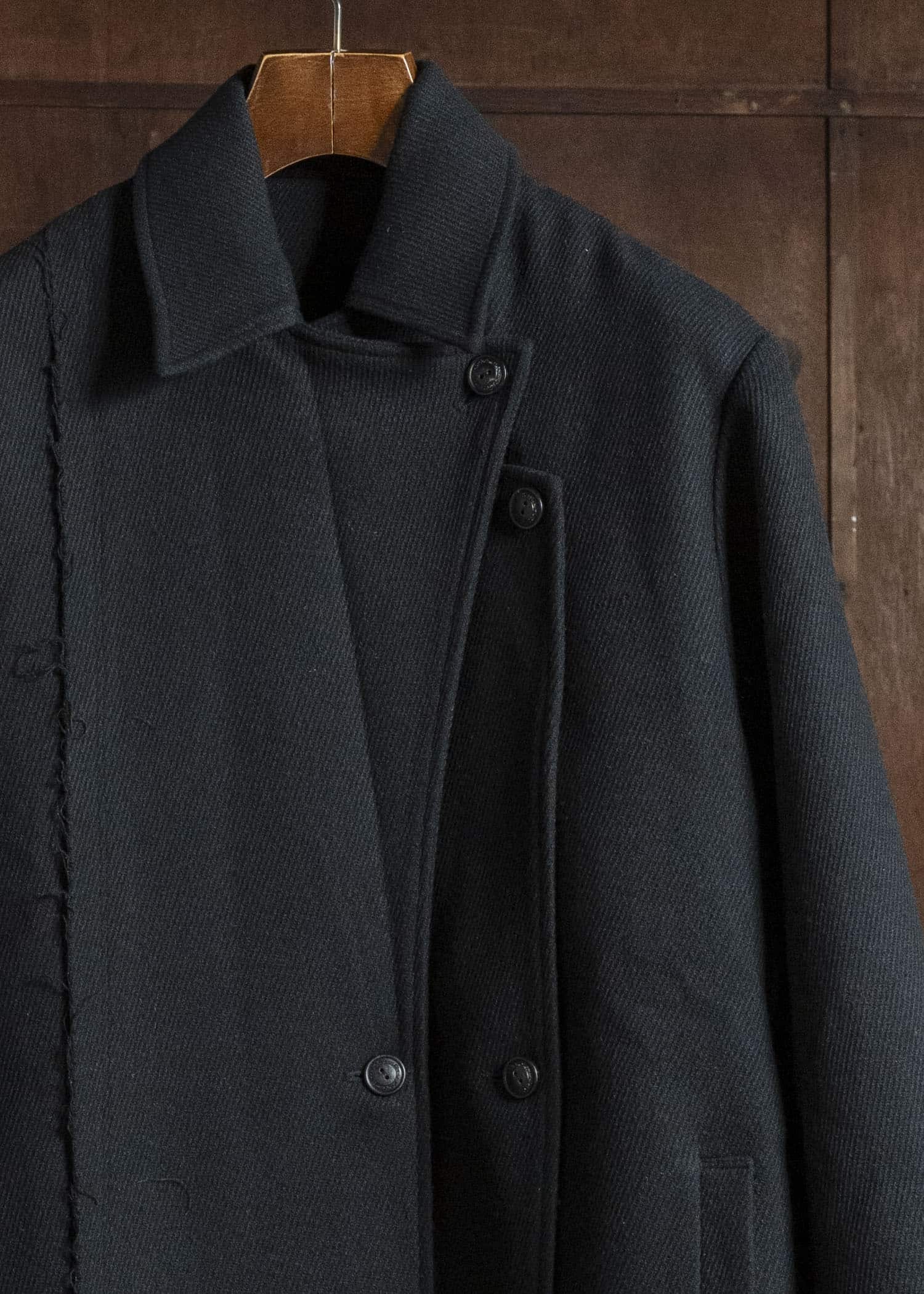 Professor.E RAW-EDGE DOUBLE-COLLAR LONG COAT BLACK 26FW-WN-LC-01