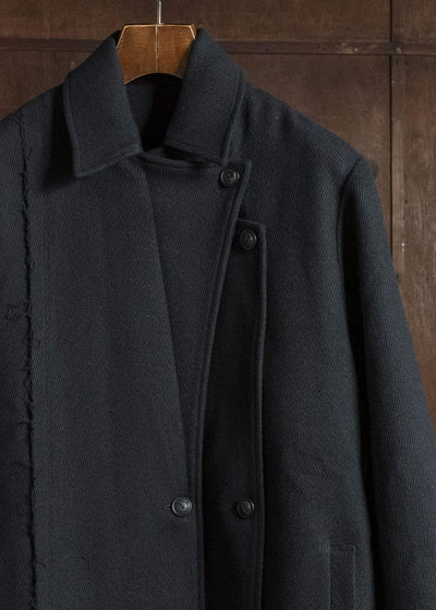 Professor.E RAW-EDGE DOUBLE-COLLAR LONG COAT BLACK 26FW-WN-LC-01