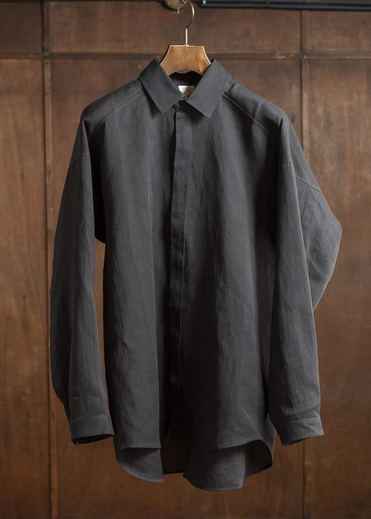 JAN-JAN VAN ESSCHE SHIRT#106-COTTON DOUBLE CLOTH DEEP BROWN Regular Long Sleeve Shirt Cotton Double Cloth Deep Brown