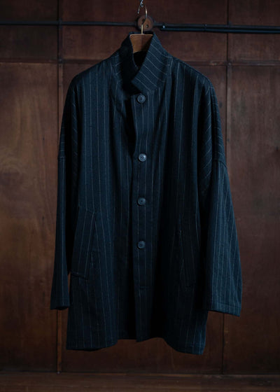 YOKO SAKAMOTO 17AW 定82,500 BIG P-COAT M Kemp Melton Wool Bal Collar Coat - Charcoal Gray