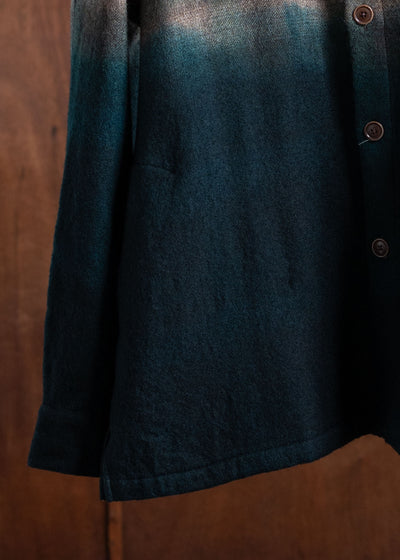 SUZUSAN Wool Ombre Check Overshirt Spruce X Muddy Brown 4057W-542-5467