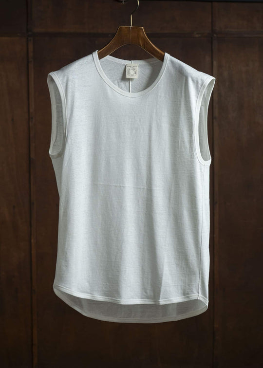 JAN-JAN VAN ESSCHE TANKTOP#18-ORGANIC COTTON LINEN OFF-WHITE Loose Fit Tank Top With Wide Shoulders Organic Cotton Linen Off-White