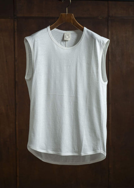JAN-JAN VAN ESSCHE TANKTOP#18-ORGANIC COTTON LINEN OFF-WHITE Loose Fit Tank Top With Wide Shoulders Organic Cotton Linen Off-White